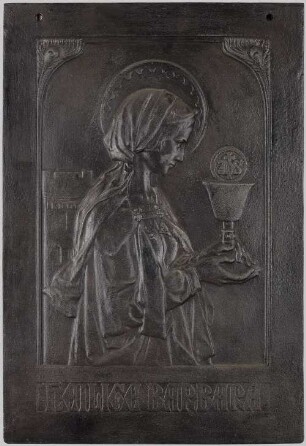 Relief, Heilige Barbara mit Turm und Kelch