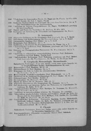 E. Geophysik, Meteorologie, Meereskunde