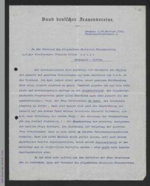 Brief von Marie Stritt an Helene Lange