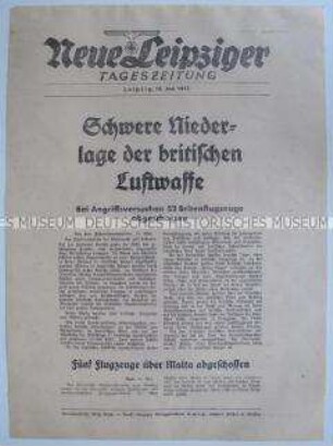 Extrablatt der "Neuen Leipziger Tageszeitung" u. a. zu britischen Luftangriffen .