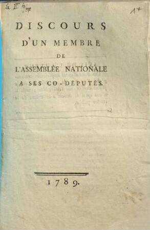 Discours d'un membre de l'Assemblée nationale à ses Co-Députés