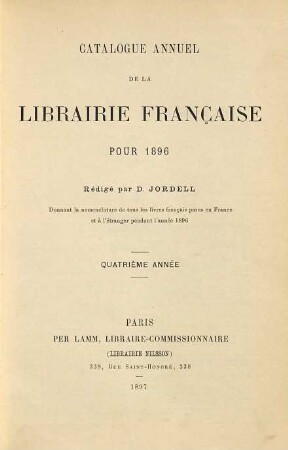 Catalogue annuel de la librairie française. 4. 1896