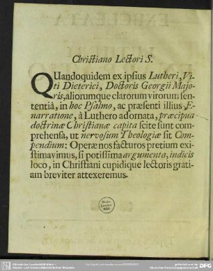Christiano Lectori S.