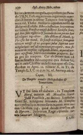 Caput. VI. De Templis amulis Heliopolitano & Samaritano