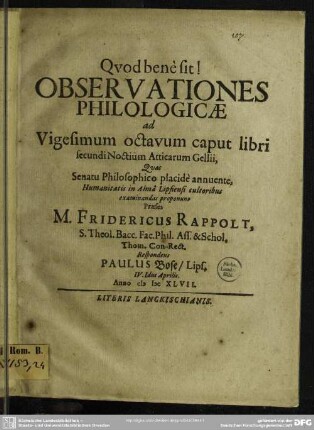 Observationes philologicae ad vigesimum octavum caput libri secundi noctium Atticarum Gellii