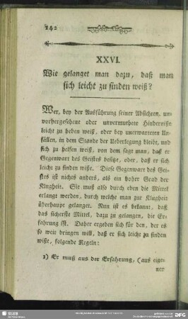 XXVI. Wie gelangt man dazu, daß man sich leicht zu finden weißt?