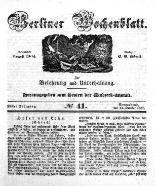 No. 41, Sonnabend, den 14. October 1837.
