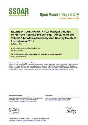 Rezension: Jon Abbink, Victor Adetula, Andeas Mehler and Henning Melber (Hg.): Africa Yearbook Volume 14. Politics, Economy And Society South of the Sahara in 2017