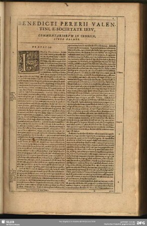 Benedicti Pererii Valentini, E Societate Iesu, Commentariorum In Genesim, [Tomus Primus]