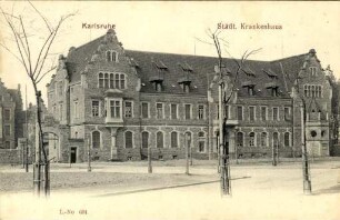 Postkartenalbum August Schweinfurth mit Karlsruher Motiven. "Karlsruhe - Städt. Krankenhaus"