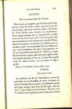 [Erläuterung] [La conduite de M. de Chamillard envers le maréchal est très-louable ... mehr]