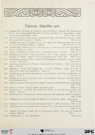Fayence, Majolika usw. (Nr. 1195-1263)