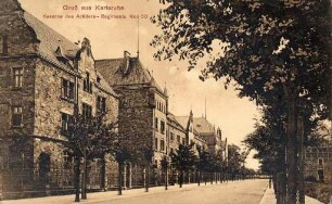 Postkartenalbum. "Gruß aus Karlsruhe-Kaserne des Artillerie-Regiments No. 5". Artilleriekaserne Moltkestraße