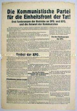 Sonderdruck der KPD zur Lage in Deutschland nach dem Machtantritt Hitlers mit dem Aufruf zur antifaschistischen Einheitsfront