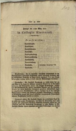 ... in Collegio Electorali, 1805 [,3,3]. Freitags den 15ten März 1805