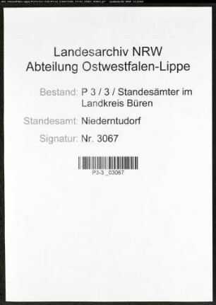 Sterberegister Standesamt Niederntudorf