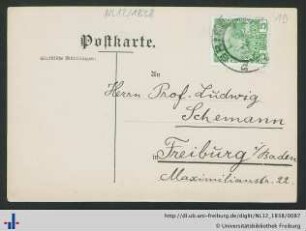 Undatierte Postkarte von Theodor Fritsch.