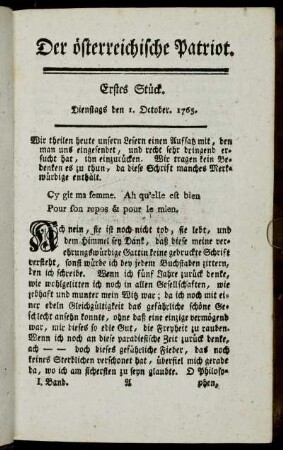 Erstes Stück. Dienstags den 1. October. 1765. - Viertes Stück. Freytags den 11. October. 1765.