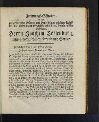 Zueignungs - Schreiben