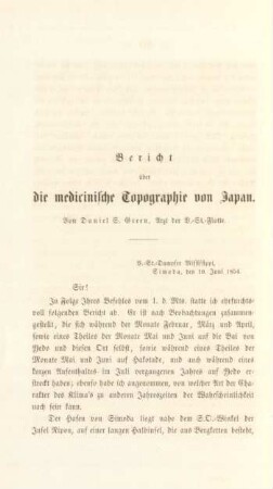 Bericht über die medicinische Topographie von Japan