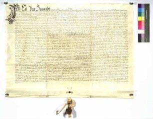 Lehens-Revers des Ratsherrn Konrad Sanwald zu Hall als verordneten Anwalts und Trägers der Stadt Hall gegen Johann Wilhelm von Holdingen, Dekan, und das Kapitels des Stifts Comburg über die in der Urkunde spezifizierten Lehengüter zu Künzelsau, Biberach, Morsbach, Nagelsberg, Eberbach und Laibach