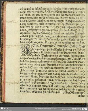 Furs Drey und Viertzigste, Sol zufolge des gnedigen Landeßfürsten hiebevor publicirten offenen Edicts hiernegst kein Brantwein ...