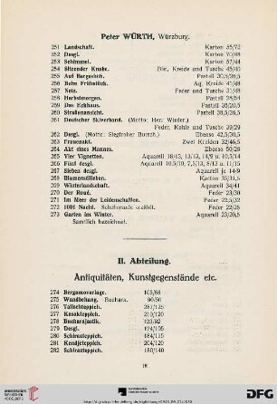 II. Abteilung. Antiquitäten, Kunstgegenstände etc. (Nr. 274-604)