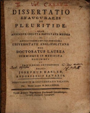 Diss. inaug. de pleuritide