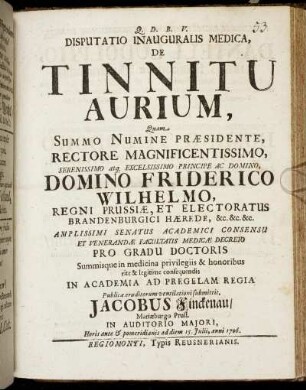 Disputatio Inauguralis Medica, De Tinnitu Aurium