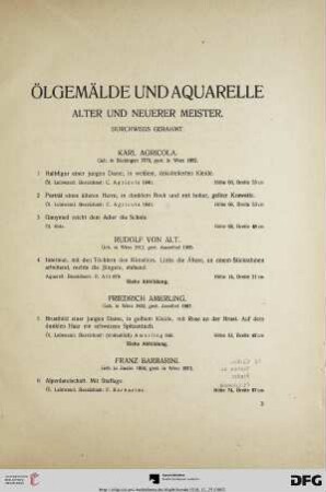 Ölgemälde und Aquarelle Alter und Neuerer Meister (1-74)