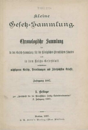 1887: Kleine Gesetz-Sammlung