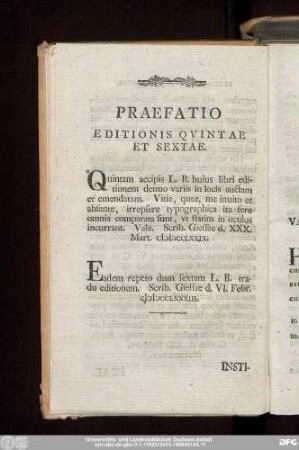 Praefatio Editionis Quintae Et Sextae.