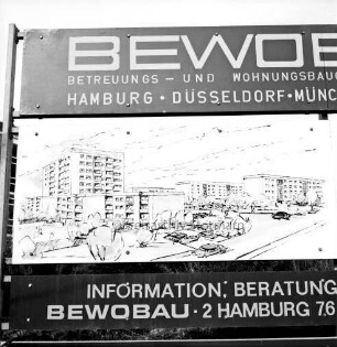 Stemwarde-Siedlung: Sandweg, Sandkamp, Sandhöhe: Wohnungsbau: Wohnblockbebauung der BEWOBAU Hamburg: Bauschild