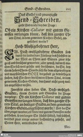 Das sechs und zwantzigste Send-Schreiben