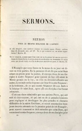 Oeuvres complètes de Saint François de Sales, évêque et prince de Genève : publiées d'après les manuscrits et les éditions les plus correctes avec un grand nombre de pièces inédites, 4. Sermons, première partie