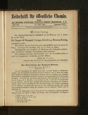 Heft VII, Jahrgang XXVI