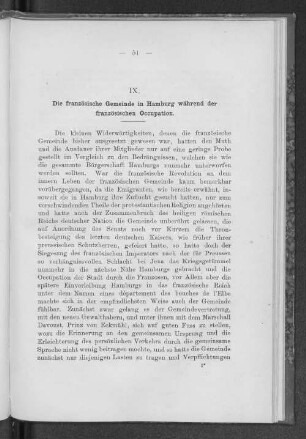 IX. Die französische Gemeinde in Hamburg während der französischen Occupation.