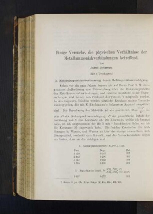 Einige Versuche, die physischen Verhältnisse der Metallammoniakverbindungen betreffend.