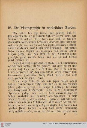 IV. Die Photographie in natürlichen Farben