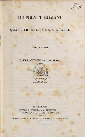 Hippolyti Romani quae feruntur omnia graece