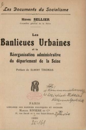 Les banlieues urbaines et la réorganisation administrative du Département de la Seine