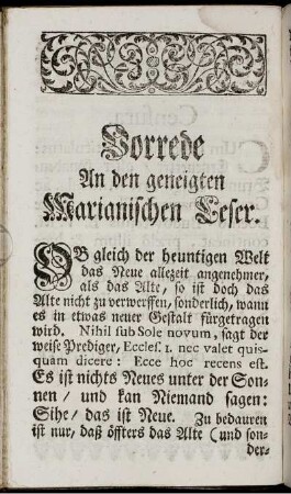 Vorrede An den geneigten Marianischen Leser.