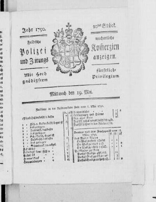 20tes Stück., Ausgabe vom 19. Mai 1790