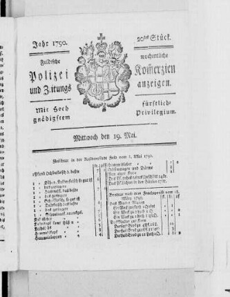 20tes Stück., Ausgabe vom 19. Mai 1790