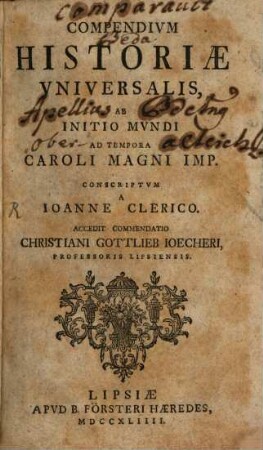 Compendium Historiae Universalis : Ab initio Mundi Ad Tempora Caroli Magni Imp.