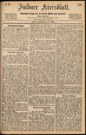 Erste Ausgabe vom Samstag, den 25. März 1876.