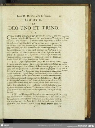 Locus II. De Deo Uno Et Trino