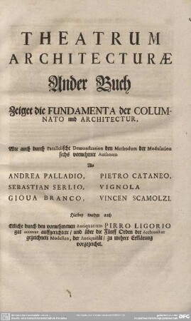 Ander Buch. Zeiget die Fundamenta der Columnato und Architectur, ...