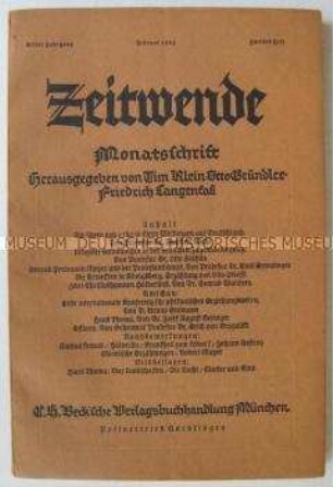 Gesellschaftstheoretische Monatszeitschrift "Zeitwende" u.a. über Religionsfragen