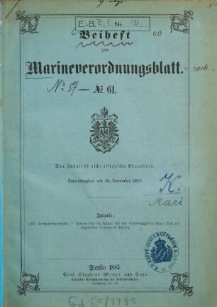 Marineverordnungsblatt. Beihefte. 57. 1885